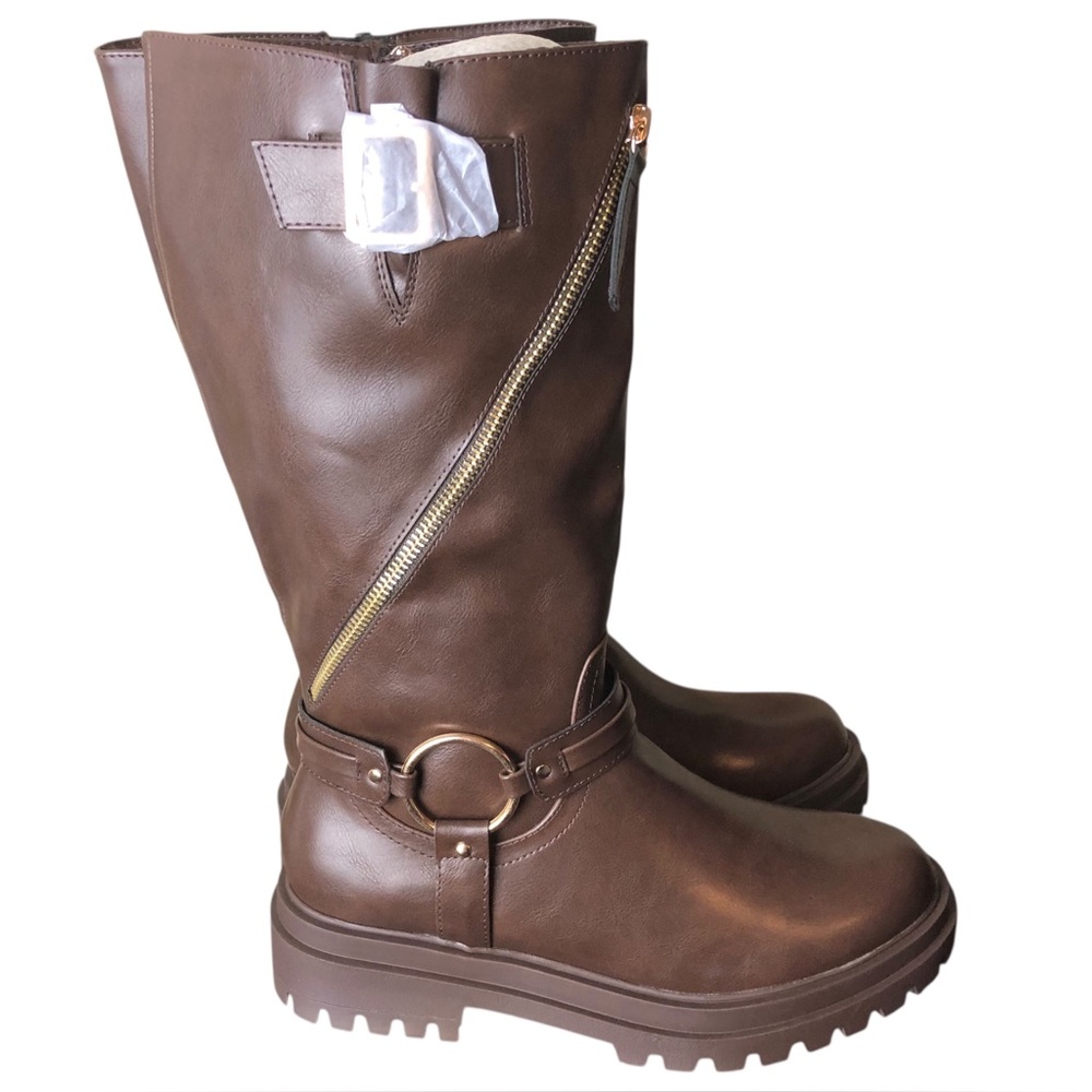 Womens Brown Vegan Leather Combat Boots Full Zip Platform Lug Soles Size 9.5 NEW - Picture 7 of 11